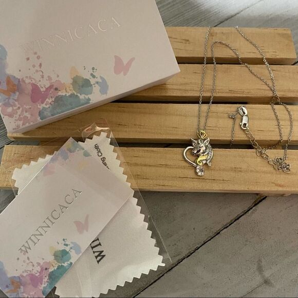 Unicorn Sterling Silver Two-tone CZ Necklace - Picture 3 of 4